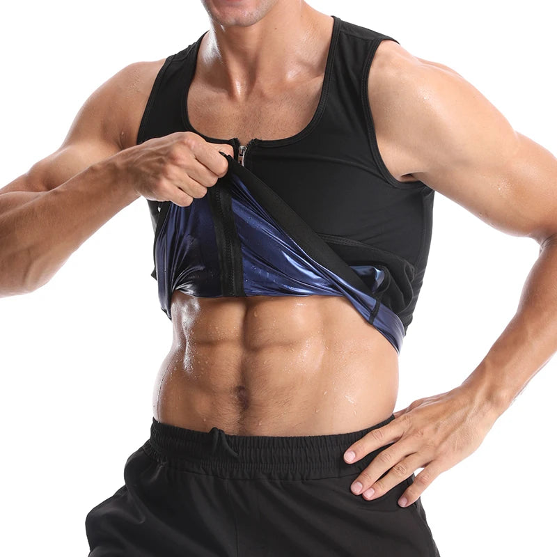 Men Body Shaper Sauna Sweat Vest Workout Tank Top Abdomen Reducer Waist Trainer Belly Slimming Shapewear with Zipper Weight Loss