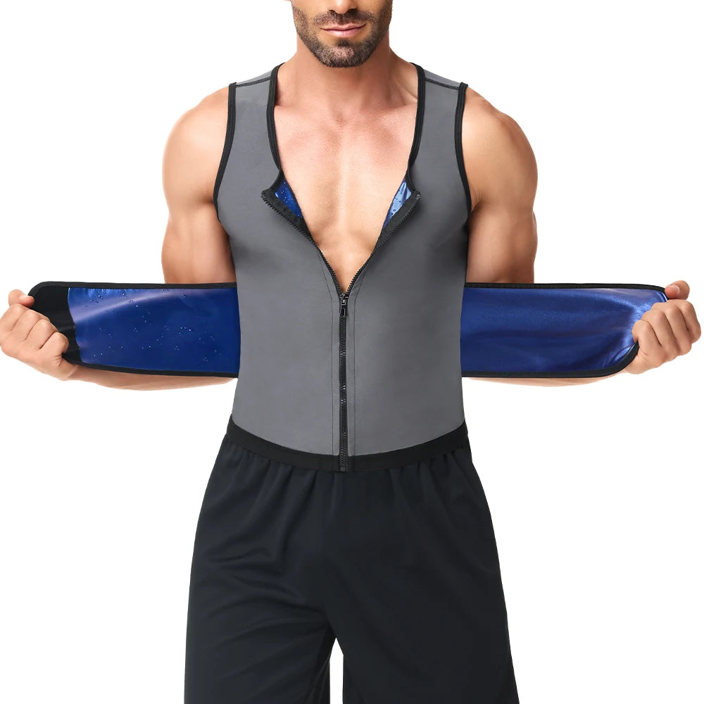Men Body Shaper Sauna Sweat Vest Workout Tank Top Abdomen Reducer Waist Trainer Belly Slimming Shapewear with Zipper Weight Loss