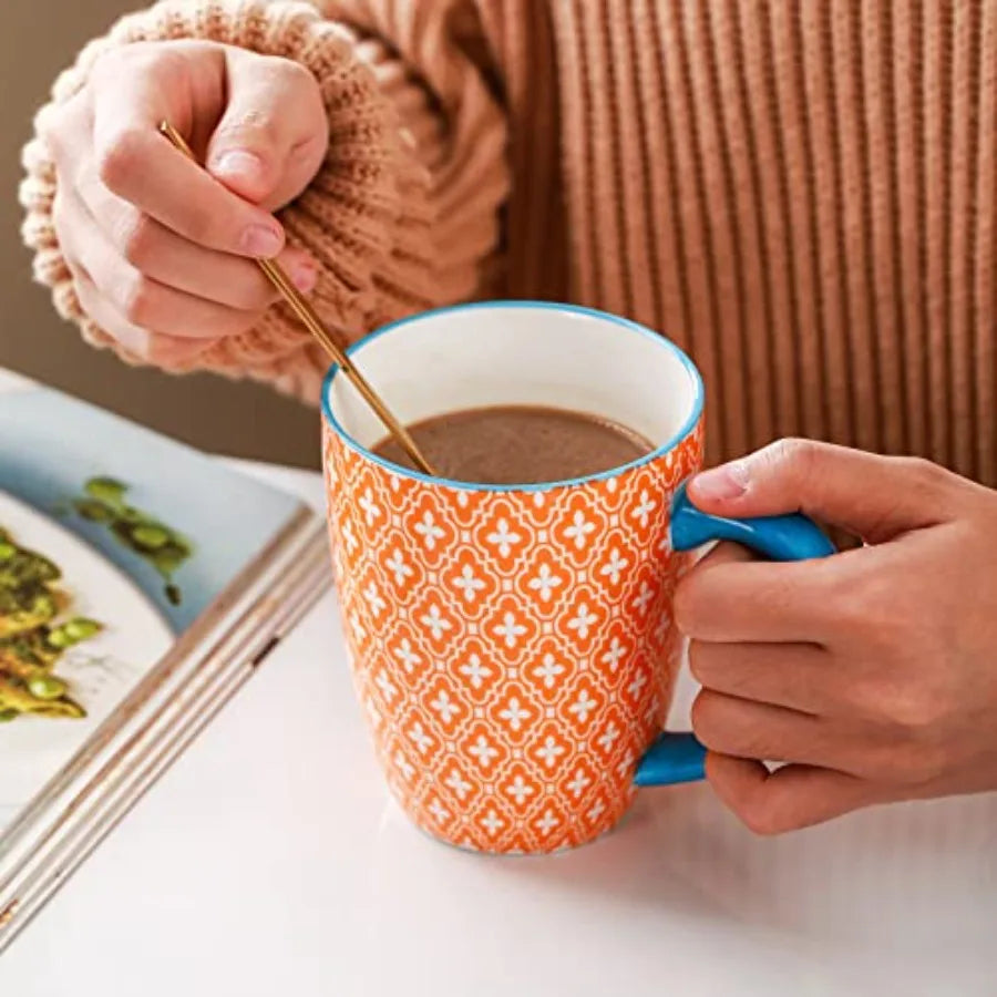 Ceramic Coffee Mug Set Bohemian Style 6 Pack