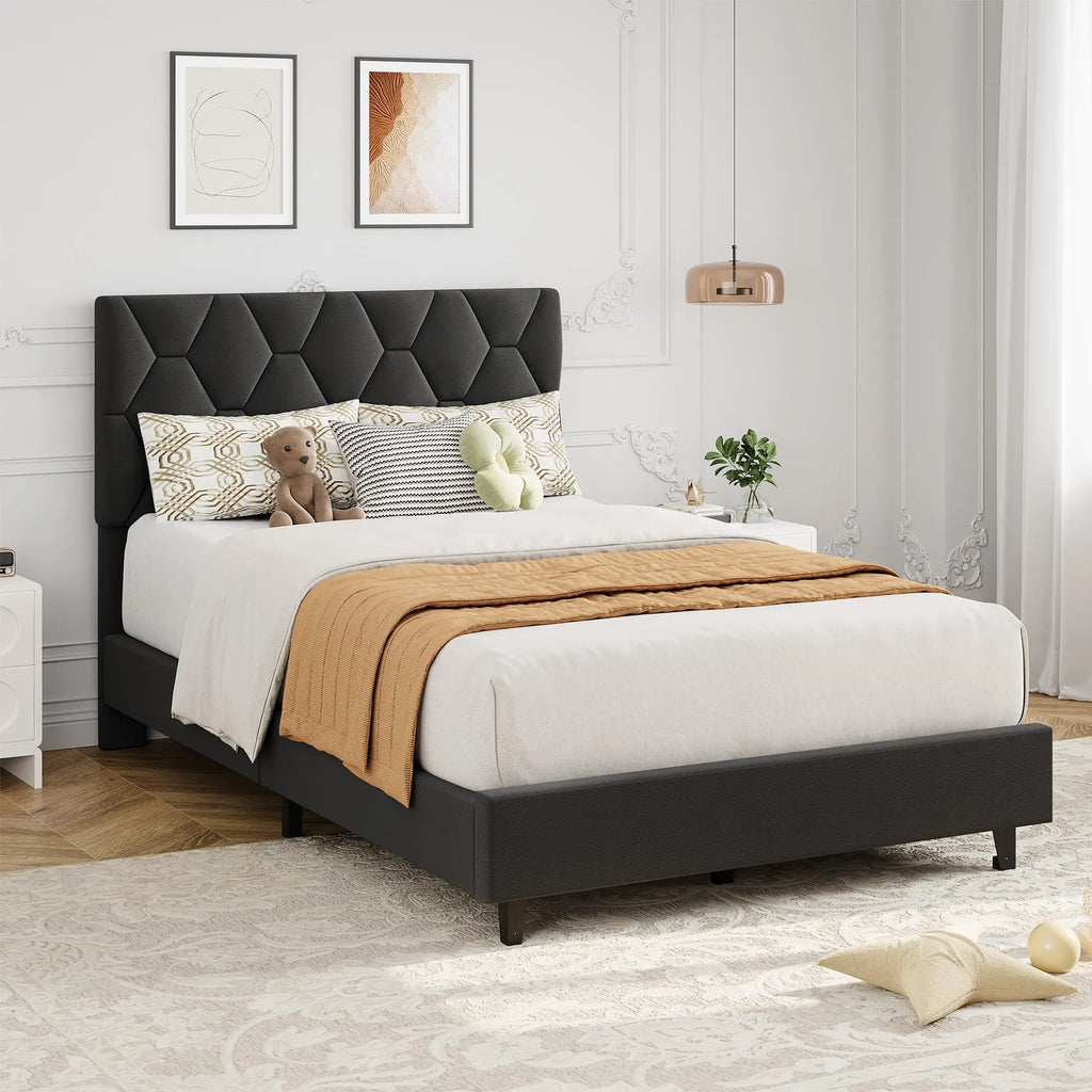 HiMISS Upholstered Bed Frame With Headboard Quiet Heavy Duty