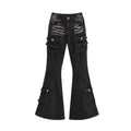 REDDACHiC Acubi Fashion Black Flare Jeans Retro Whiskers Skinny Stretch Low Rise Pockets Cargo Pants Women Grunge Alt Streetwear