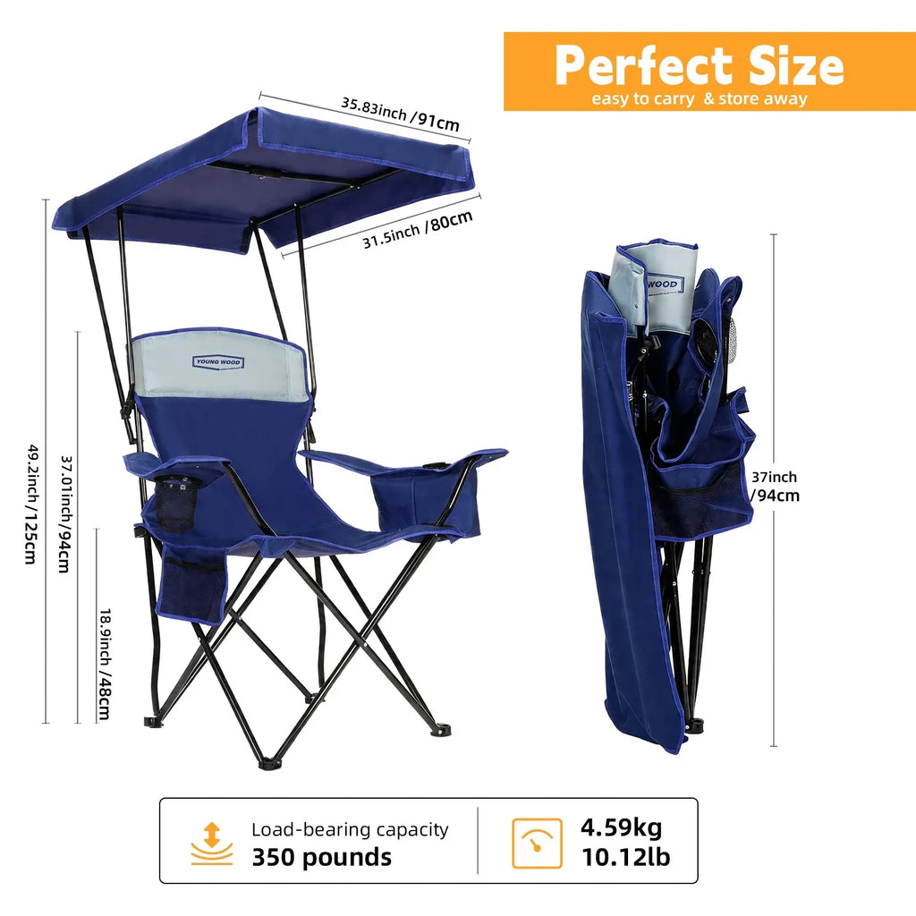 GERC Foldable Camping Chair With Sun Shade, Cooler Bag And Cup Holder Pocket
