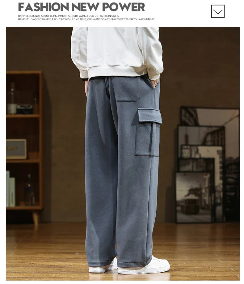 Autumn Sweatpants Cotton Men Baggy Joggers Cargo Pants Korean Neutral Breathable Loose Outdoor Solid color Wide legged Trousers