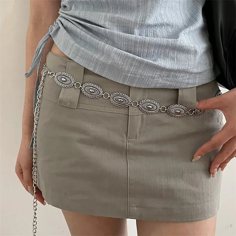 Retro Versatile Ethnic Style Metal Bohemian Waist Chain Belt For Women Fashion Sweater Chain Waist Seal Body Decor Accessories