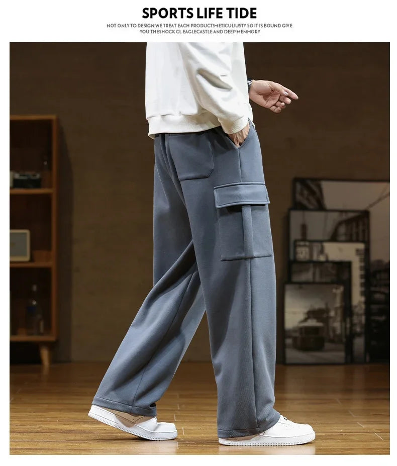 Autumn Sweatpants Cotton Men Baggy Joggers Cargo Pants Korean Neutral Breathable Loose Outdoor Solid color Wide legged Trousers