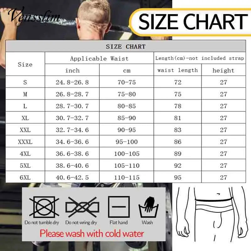 Vensslim Sauna Body Shaper Men Waist Trainer Fitness Belt Slimming Abdomen Weight Loss Trimmer Corset Sweat Workout Fat Burner