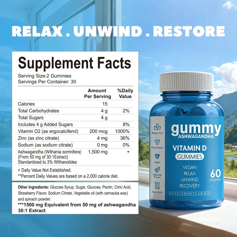 Ashwagandha Vitamin Gummies Stress Relief Sleep Support Concentration
