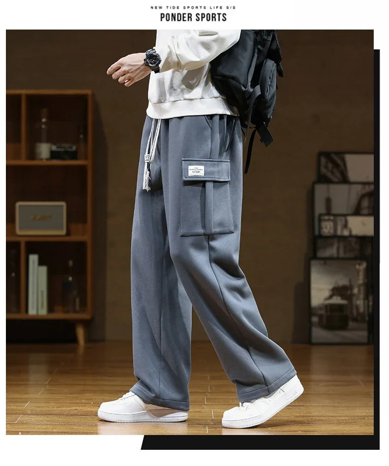 Autumn Sweatpants Cotton Men Baggy Joggers Cargo Pants Korean Neutral Breathable Loose Outdoor Solid color Wide legged Trousers