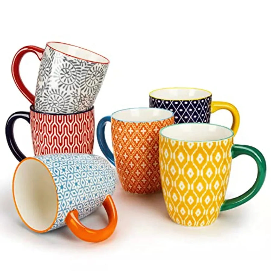 Ceramic Coffee Mug Set Bohemian Style 6 Pack