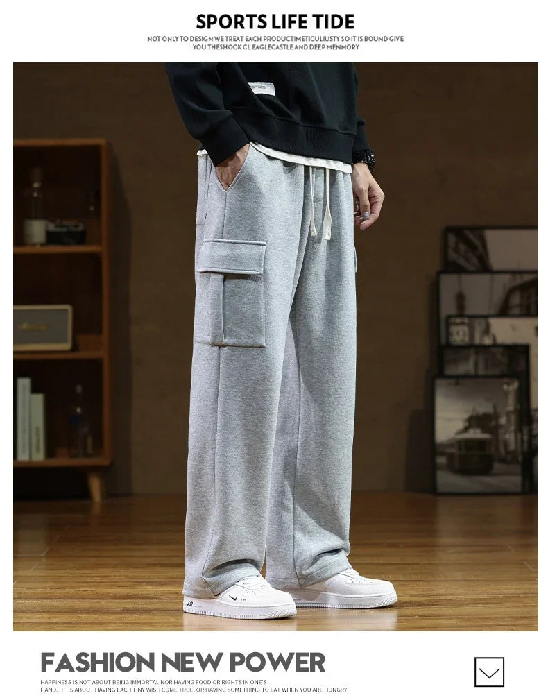Autumn Sweatpants Cotton Men Baggy Joggers Cargo Pants Korean Neutral Breathable Loose Outdoor Solid color Wide legged Trousers