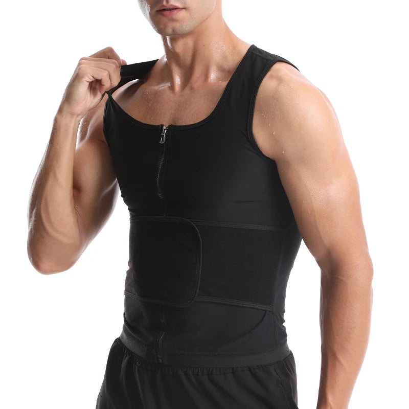 Men Body Shaper Sauna Sweat Vest Workout Tank Top Abdomen Reducer Waist Trainer Belly Slimming Shapewear with Zipper Weight Loss