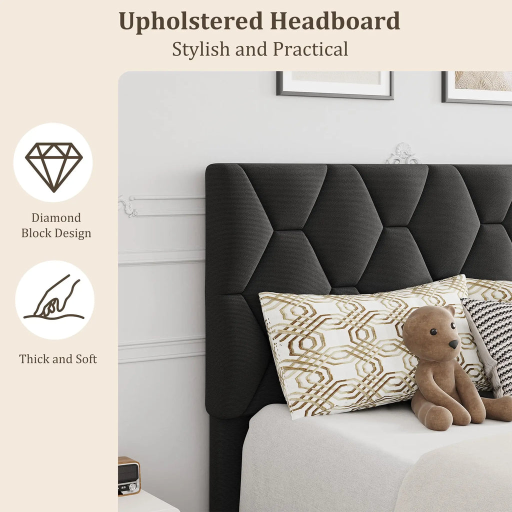 HiMISS Upholstered Bed Frame With Headboard Quiet Heavy Duty