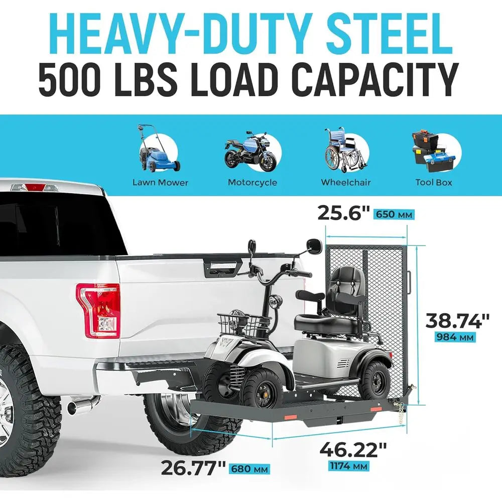 Foldable Trailer Hitch Cargo Carrier With Ramp 500 Lb Capacity