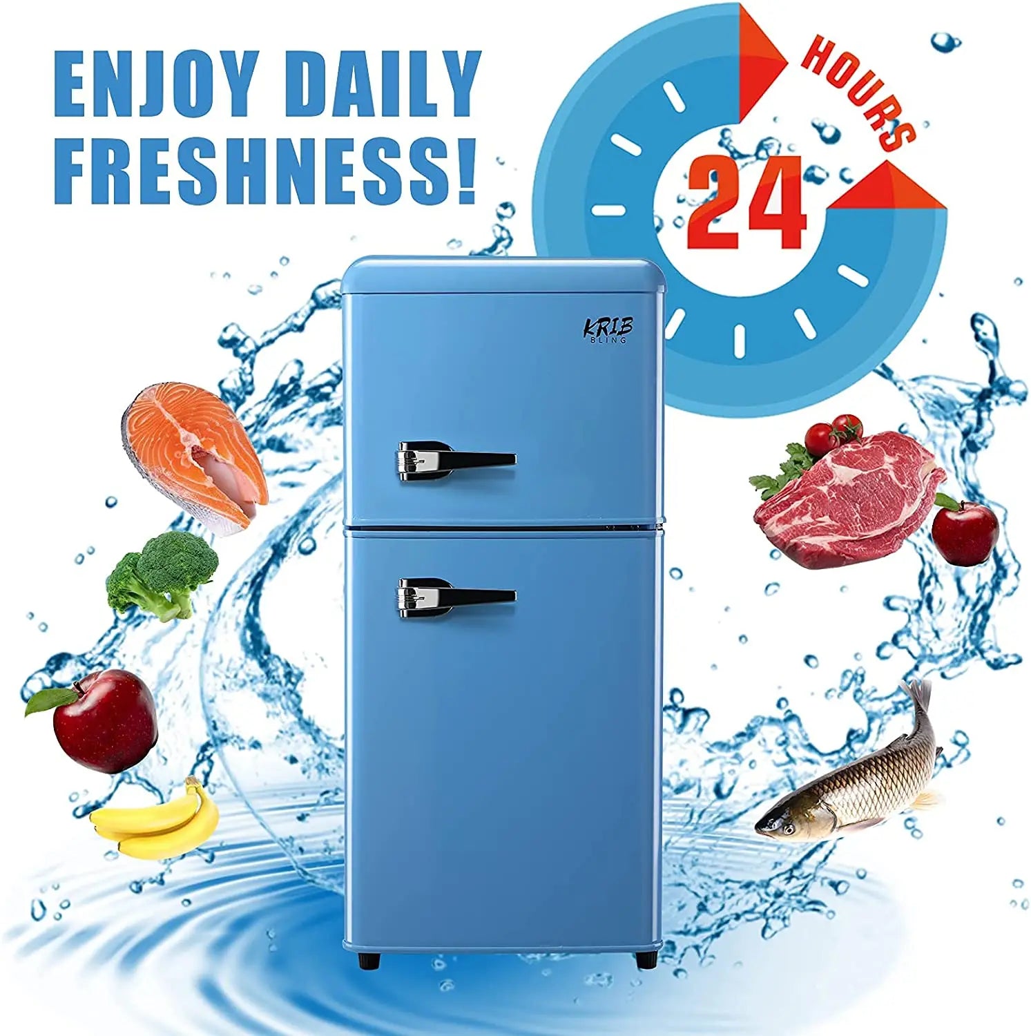 Krib Bling Double Door Compact Refrigerator With Freezer