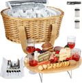 YTYIN Wicker Picnic Basket Set For Four With Insulated Cooler