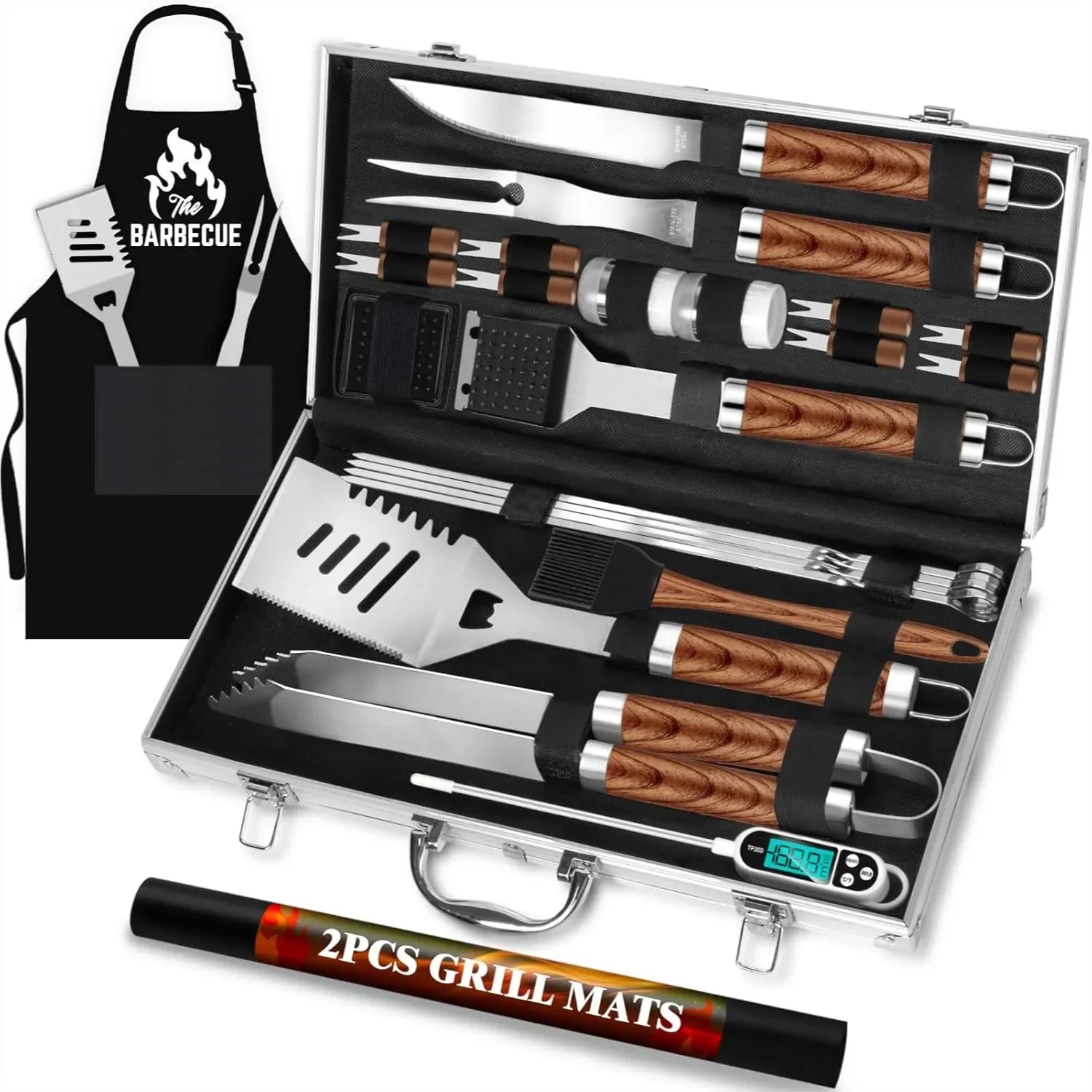 Stainless Steel 26-Piece BBQ Grill Tools Set With Aluminum Case