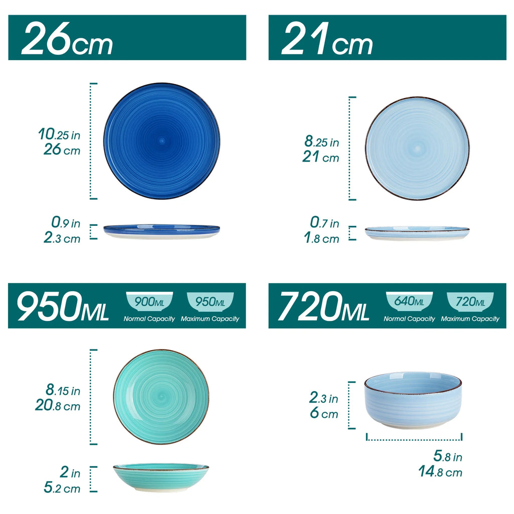 MALACASA Ceramic Dinnerware Set Handpainted Spiral Pattern