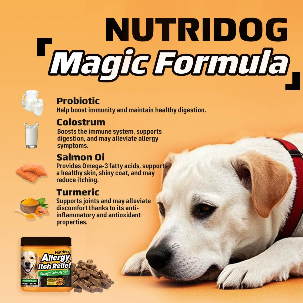 Nutridog Allergy Relief Dog Chews Omega 3 Vitamin C Support