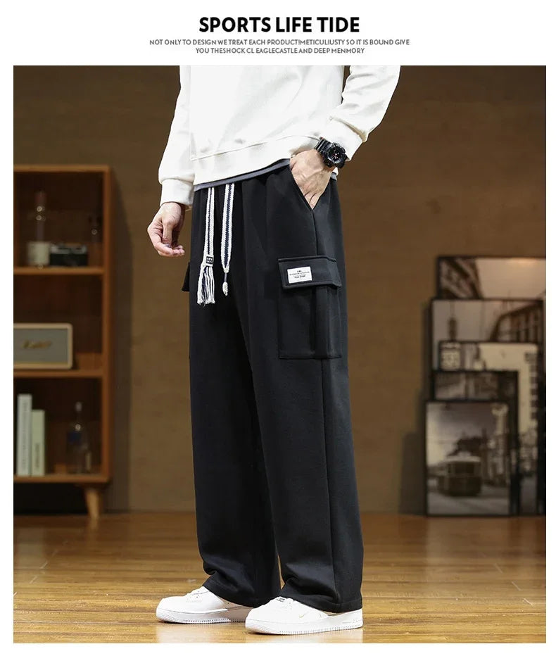 Autumn Sweatpants Cotton Men Baggy Joggers Cargo Pants Korean Neutral Breathable Loose Outdoor Solid color Wide legged Trousers