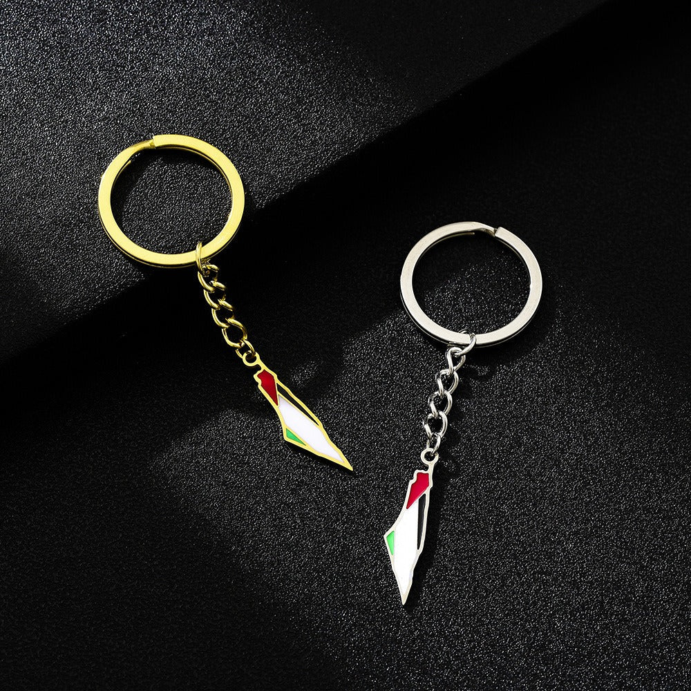 Palestine Map Flag Keychain Accessories Decoration Men's and Women's Ethnic Style Versatile Stainless Steel Accessories