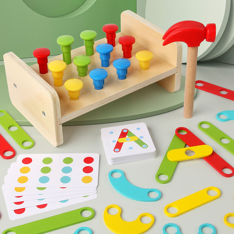 Christmas toy gift 2-in-1 pile driving platform children's puzzle color certification matching fun and creative versatile set of column puzzle toys