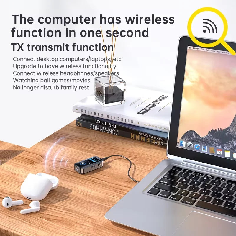 Bluetooth 5.4 Receiver Transmitter 3.5mm AUX Audio Receiver Support TF Card Wireless Audio Adapter With Mic LED Digital Display