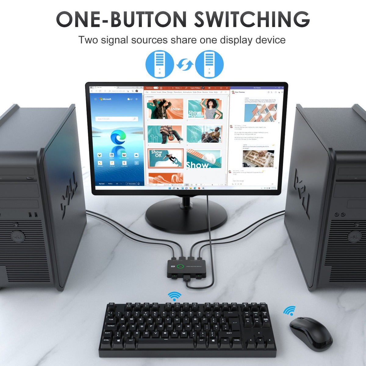 USB/HDMI/KVM switch for 2 computers to share keyboard, mouse, printer, high-definition display