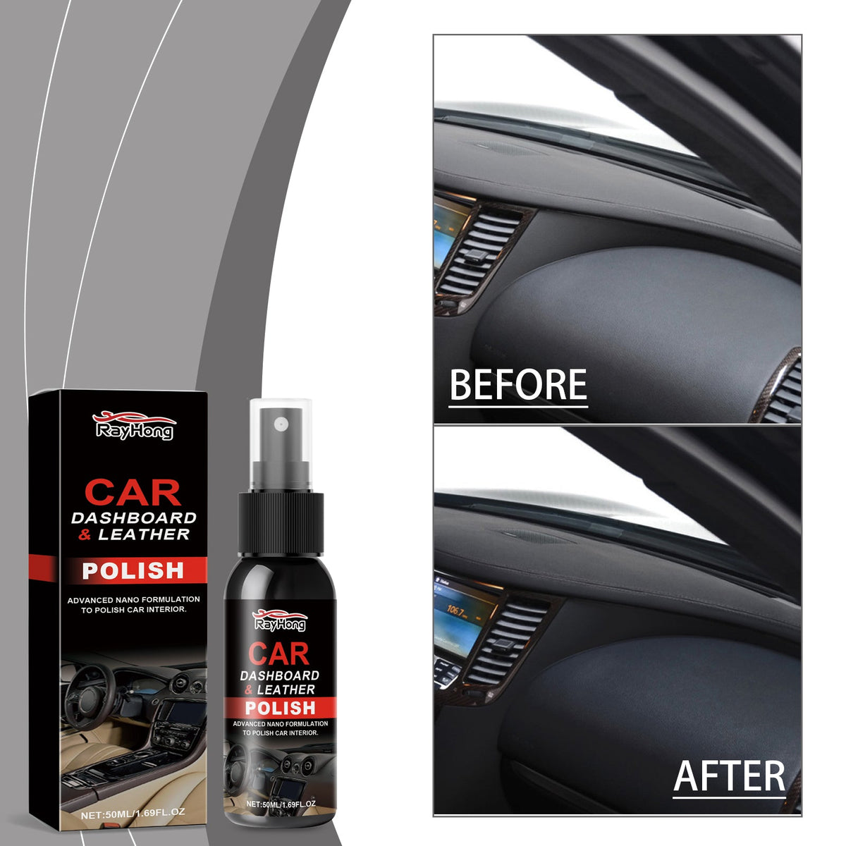 Rayhong Instrument Panel Leather Polishing Agent, Dust Cleaning Decontamination Zero Dust Adsorption Curing And Refurbishing Agent