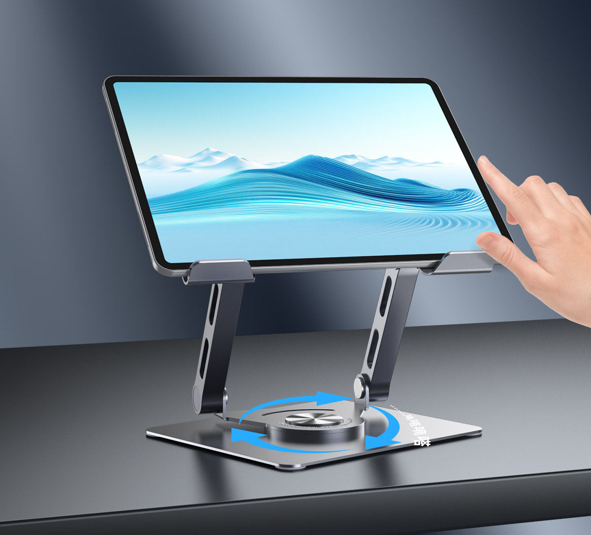 Dual arm support tablet stand with infinite adjustment, rotation, folding, heat dissipation, gaming phone stand