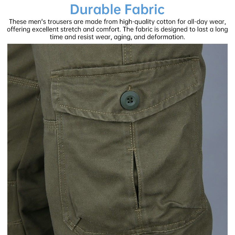 Men's Cotton Cargo Overalls for Camping & Hiking - Straight-Leg, Multi-Pocket Baggy Trousers