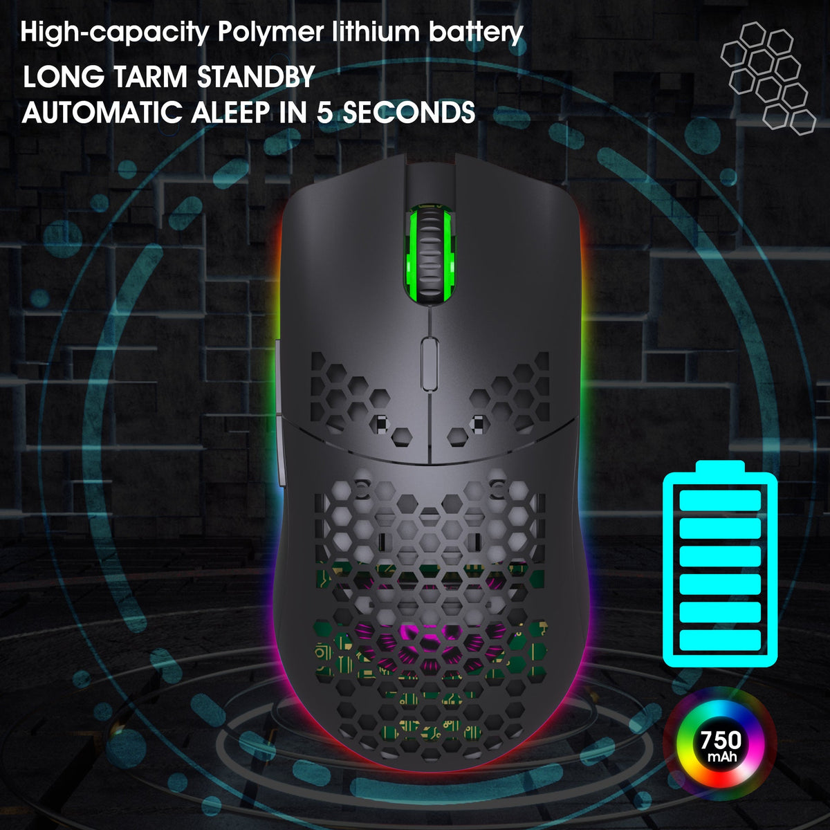 Lightweight hollow hole mouse RGB wireless 2.4G charging game light computer office mouse
