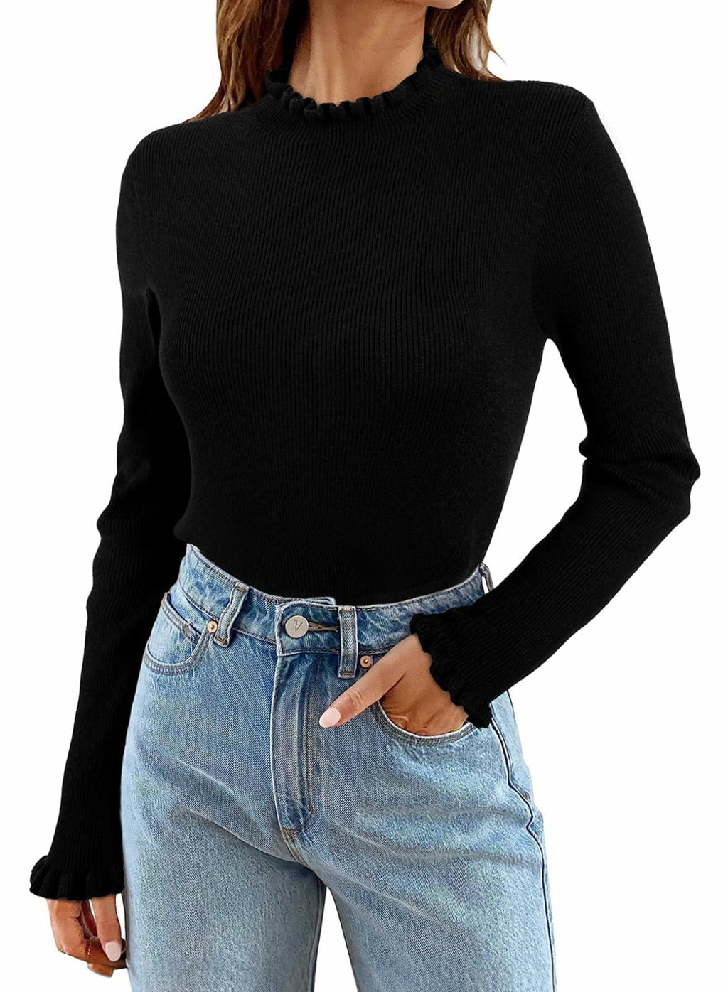 EVALESS Red Ribbed Knit Sweater Women Casual Long Sleeve Pullover Size XXL