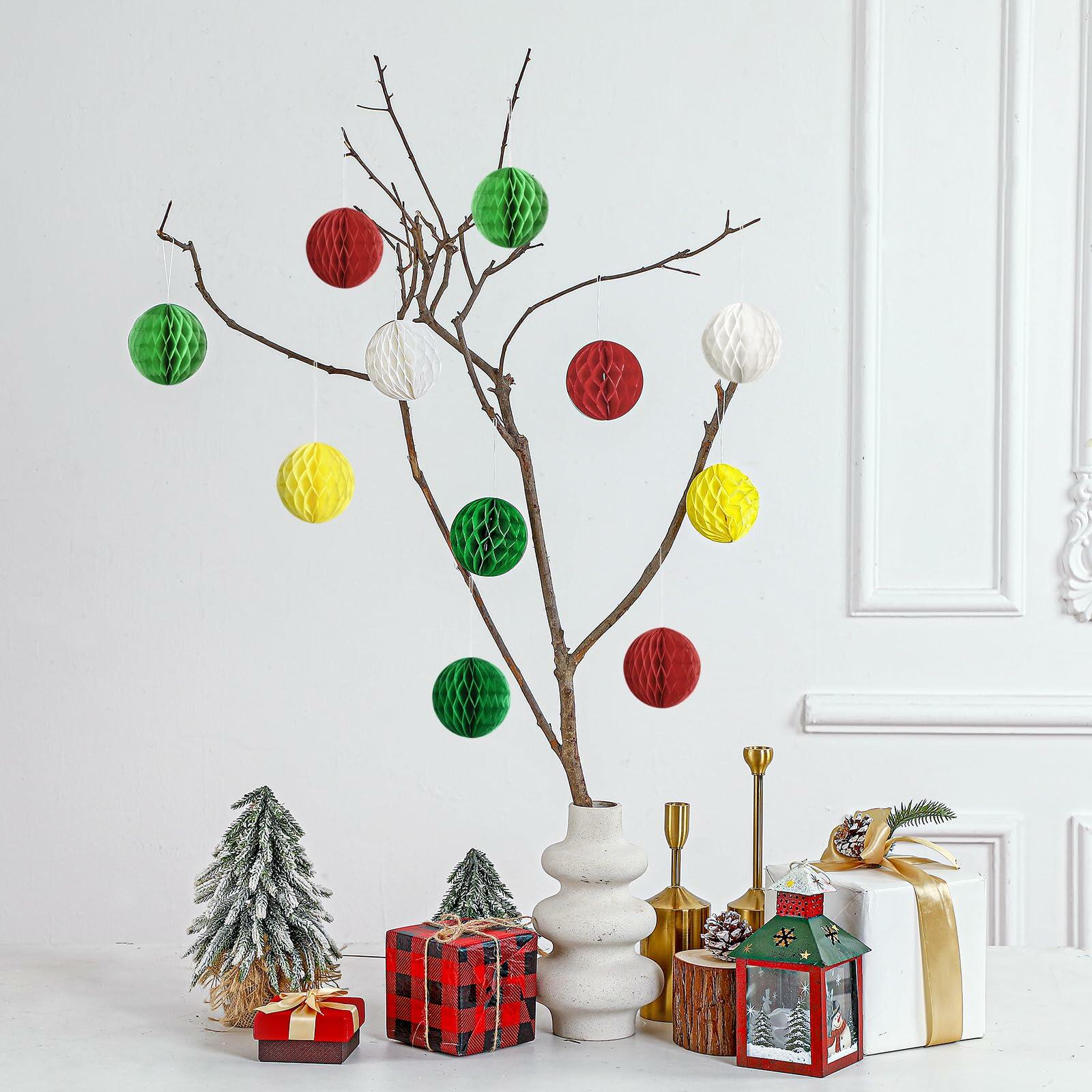 Watersay 30 Pcs 3" Christmas Paper Honeycomb Balls Decoration Classic Color