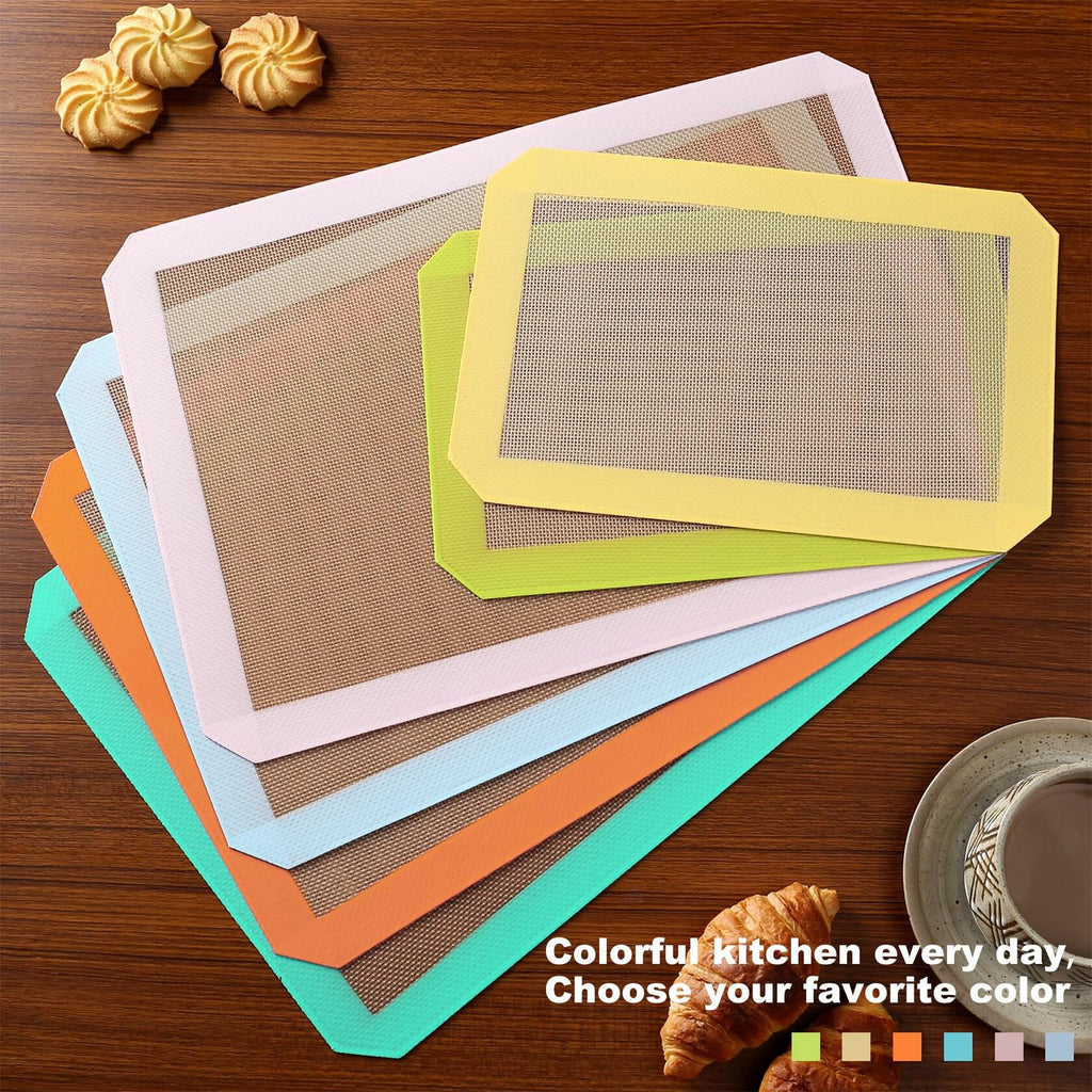 Colorful Silicone Baking Mat Non Stick Food Safe Reusable 3 Pk Orange Blue Green