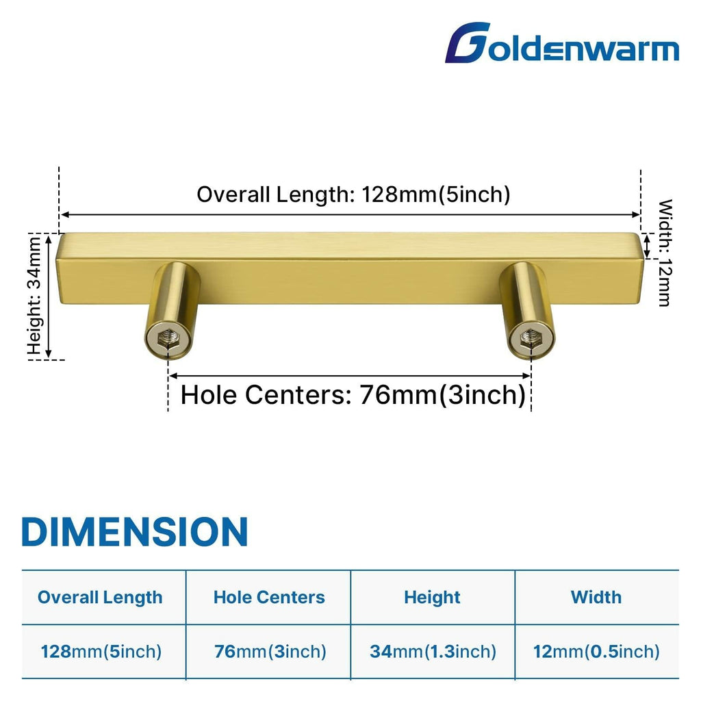 goldenwarm Brushed Brass Cabinet Pulls Gold 3in Drawer Handles 6 Pack
