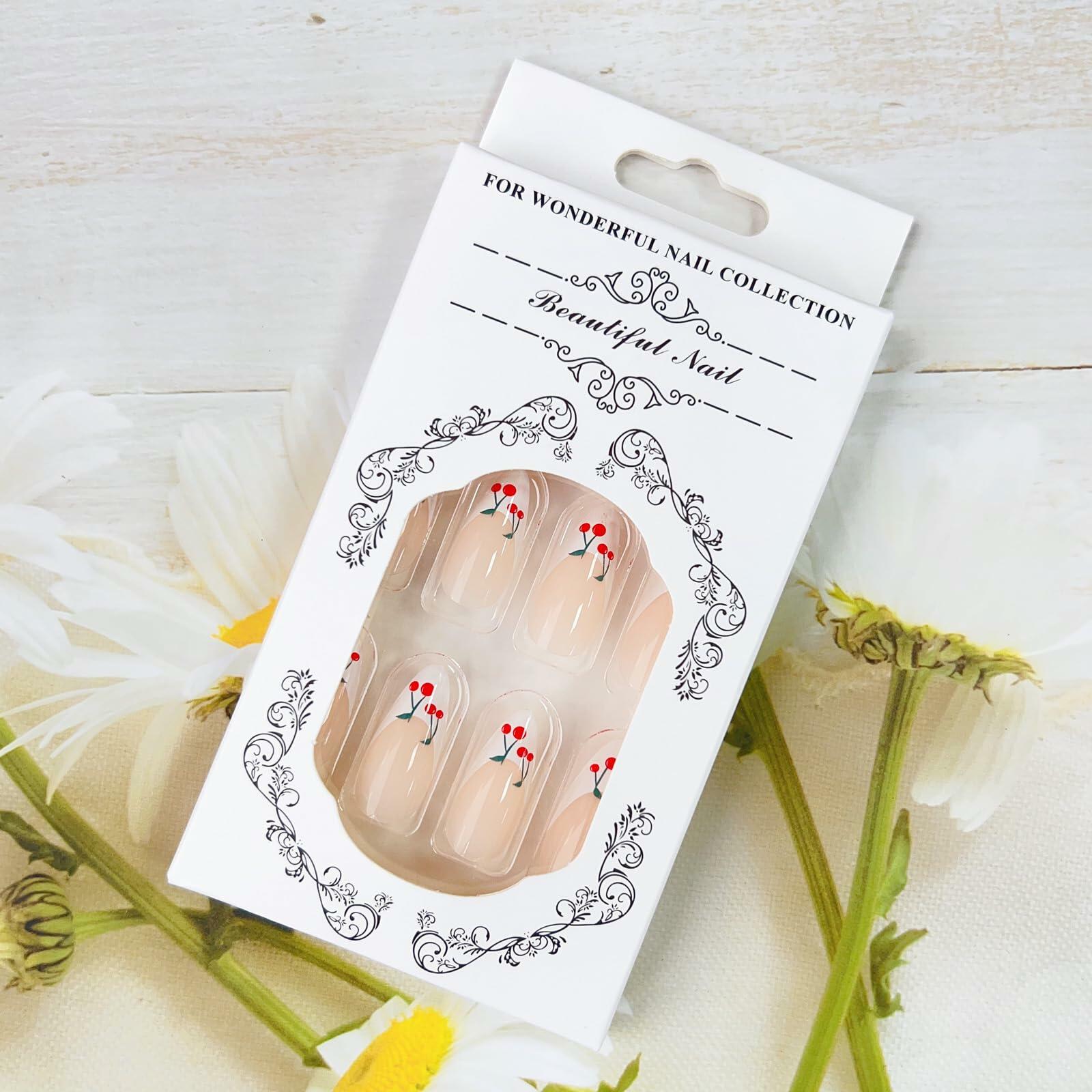 24 Pcs Light Green Press On Nails Short Square Flower Designs Acrylic