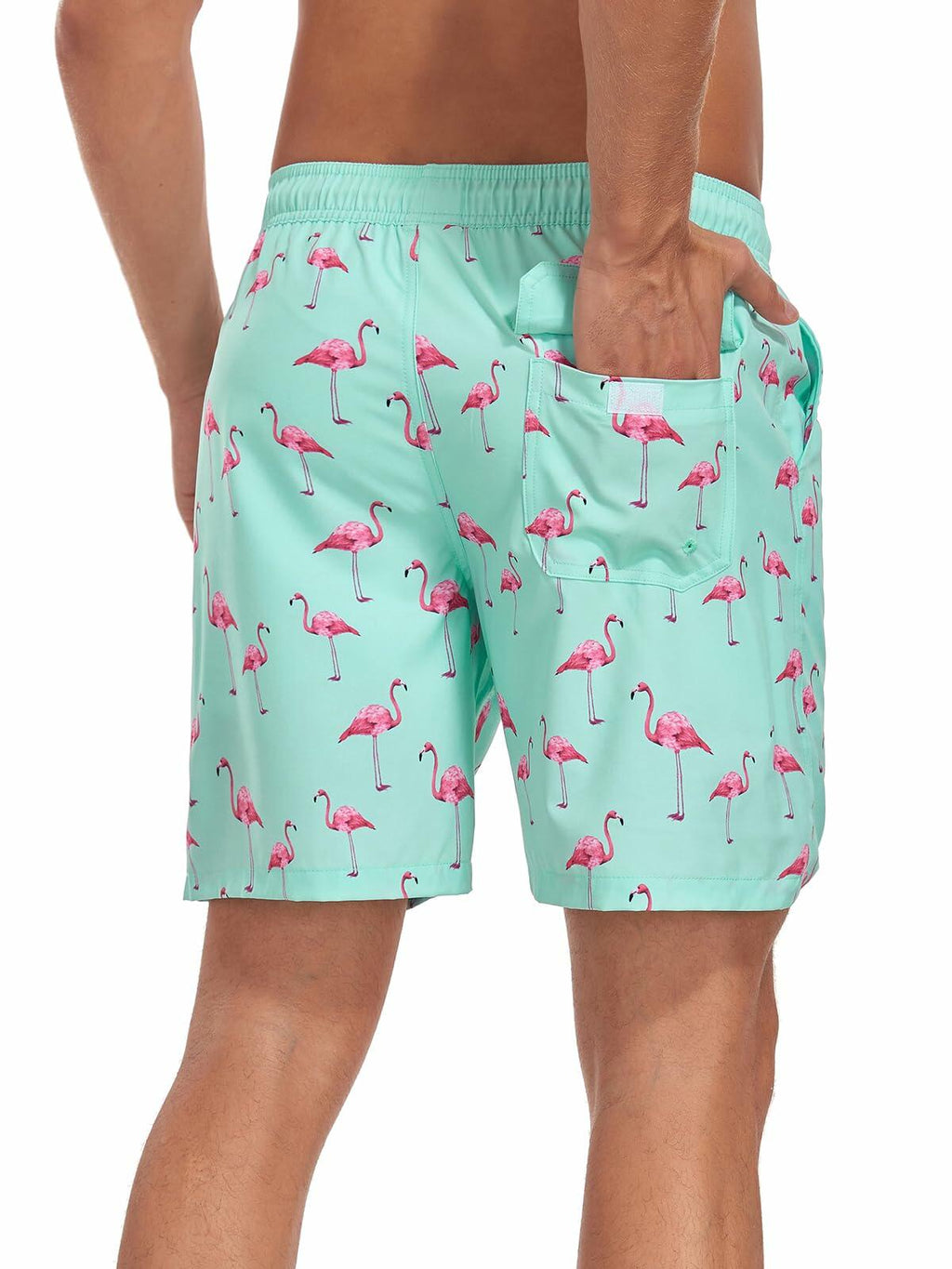 SHEKINI Mens Swim Trunks Compression Lining Quick Dry Pockets Light Green Size L