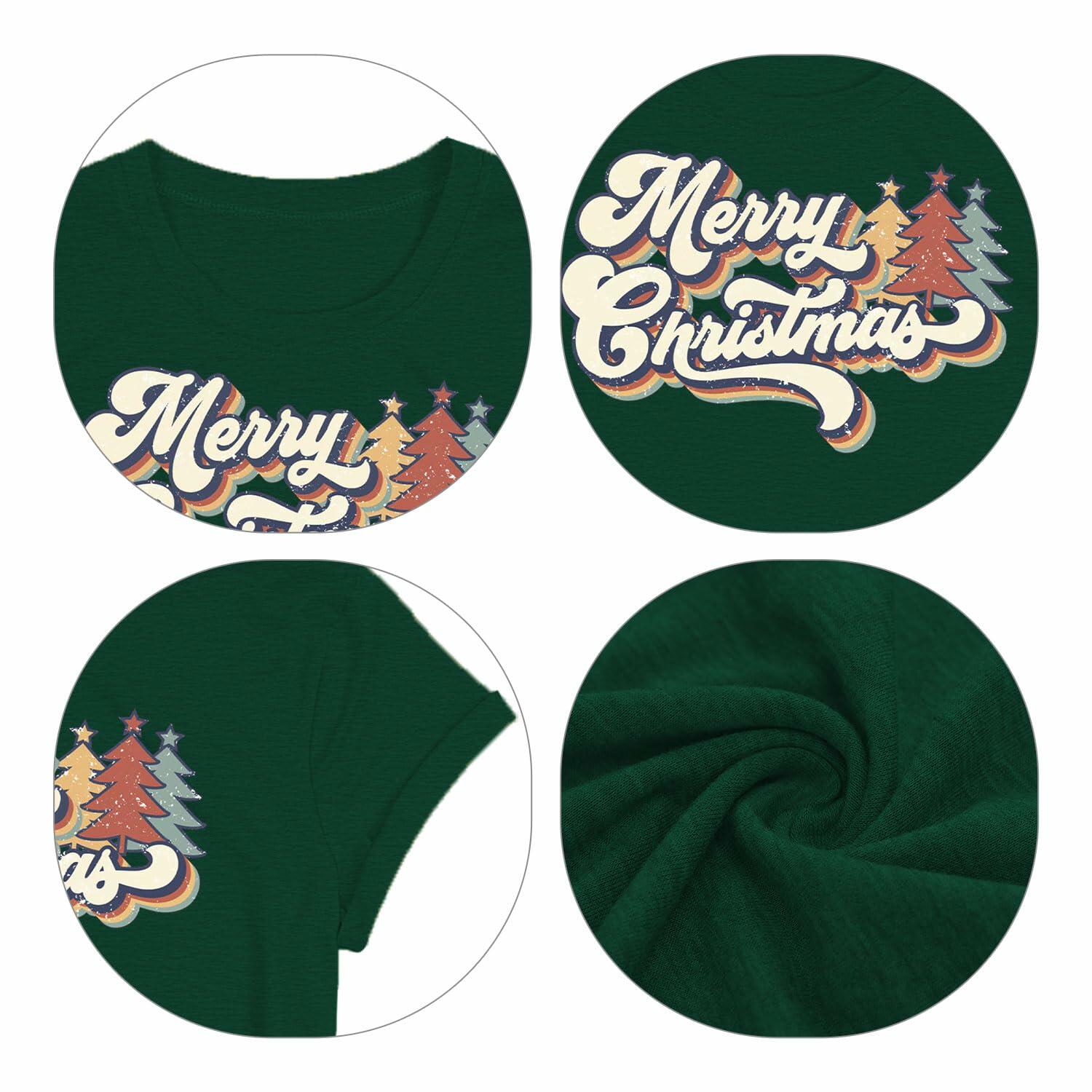 Vintage Merry Christmas Shirt Women Holiday Xmas Tee Tops Green Size S