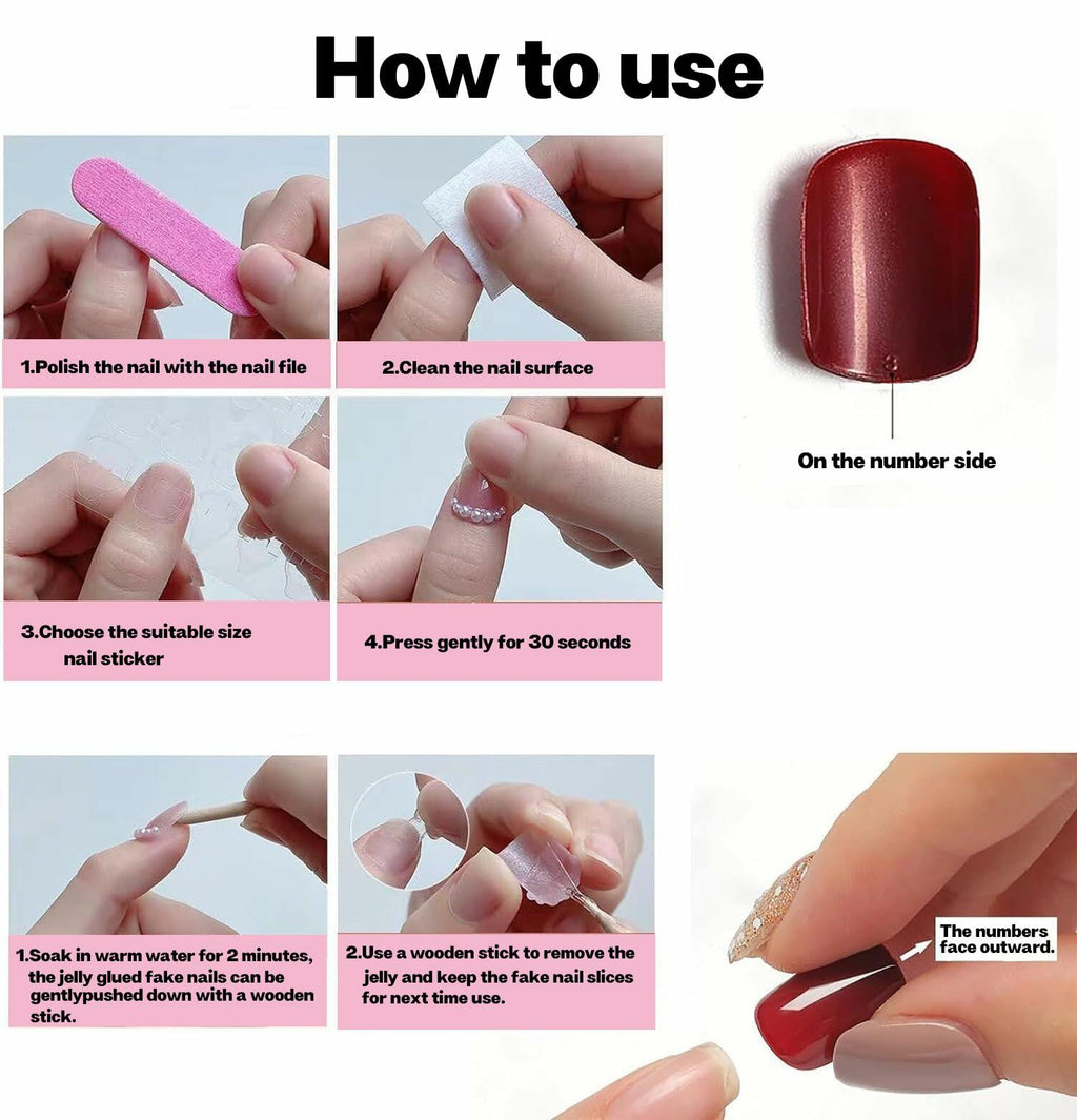 Press On Nails Short Square 24pcs Reusable Colorful Full Cover False Nails