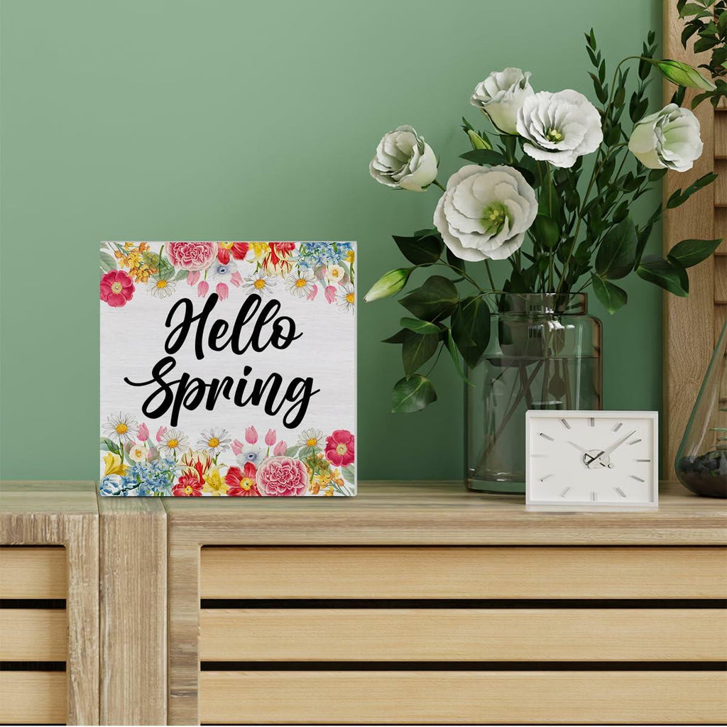 Rustic Flower Market Wood Sign Spring Decor Tabletop Shelf 5x5 Inches