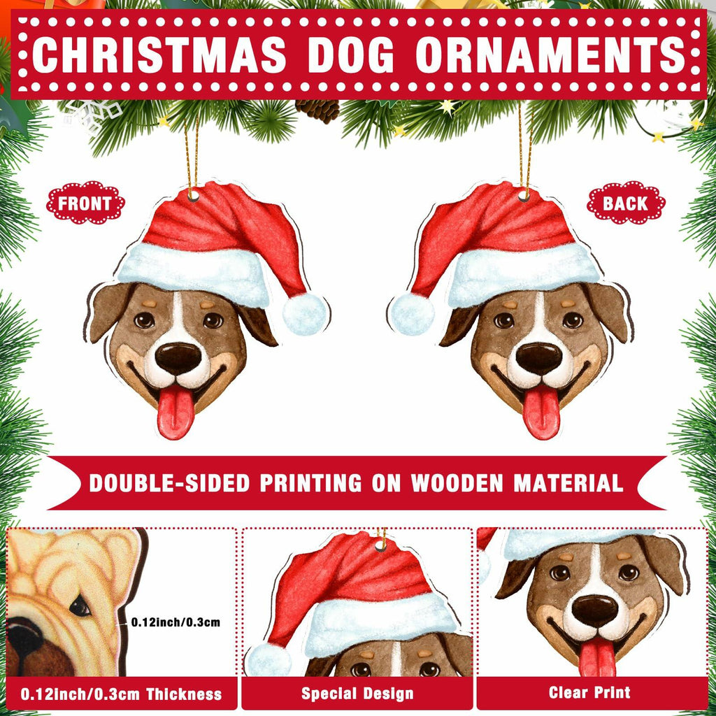 Thyle 24 Pc Dog Christmas Ornaments Wood Puppy Hanging Gold Rope Xmas