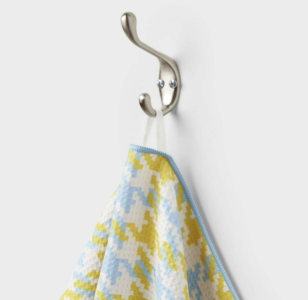Target Set of 3 Waffle Houndstooth Hand Towels Blue Yellow 16x26