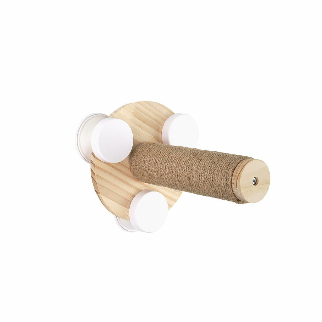 Pialouge Wooden Cat Stairs with Suction Cups 3-Level Log Color Ladder
