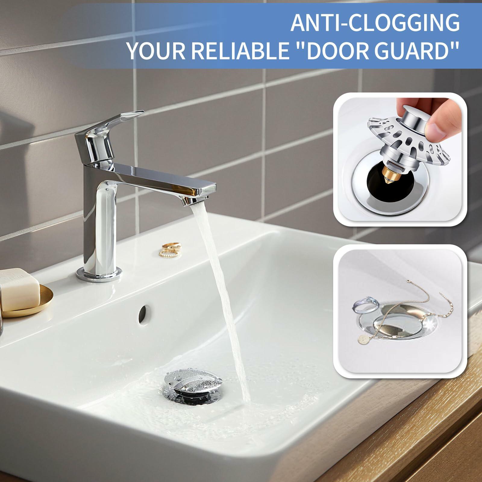 AUPHTIR Universal Bathroom Sink Stopper Pop Up Drain Plug 1.06-1.80'' Silver
