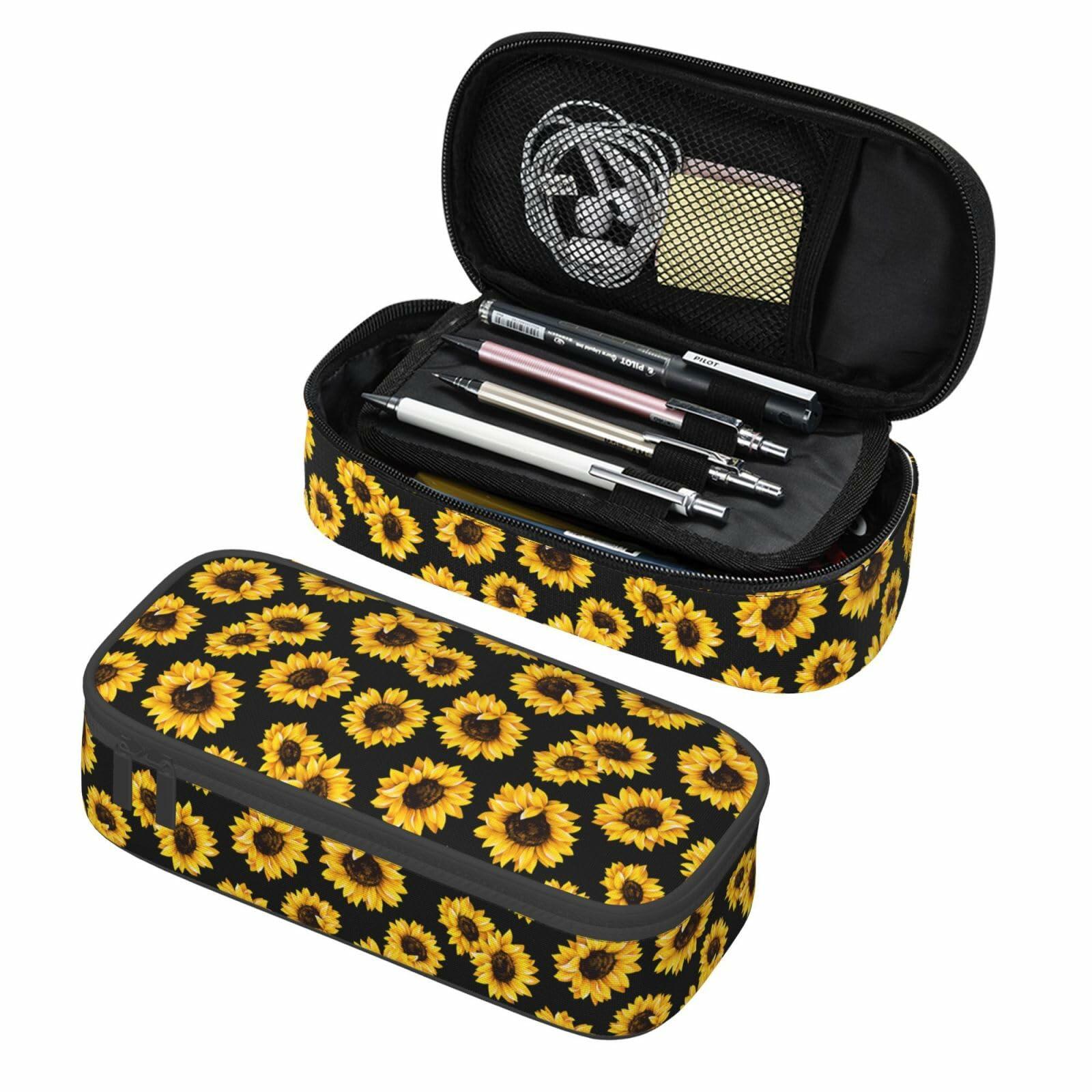 VOL&BASS Sunflower Large Pencil Case Big Capacity Pen Bag Yellow Polyester