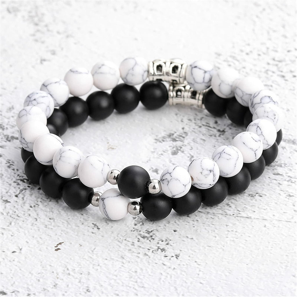 Natural Stone Chakra Tiger Eye Beads Bracelet Set Pink 2Pcs Unisex