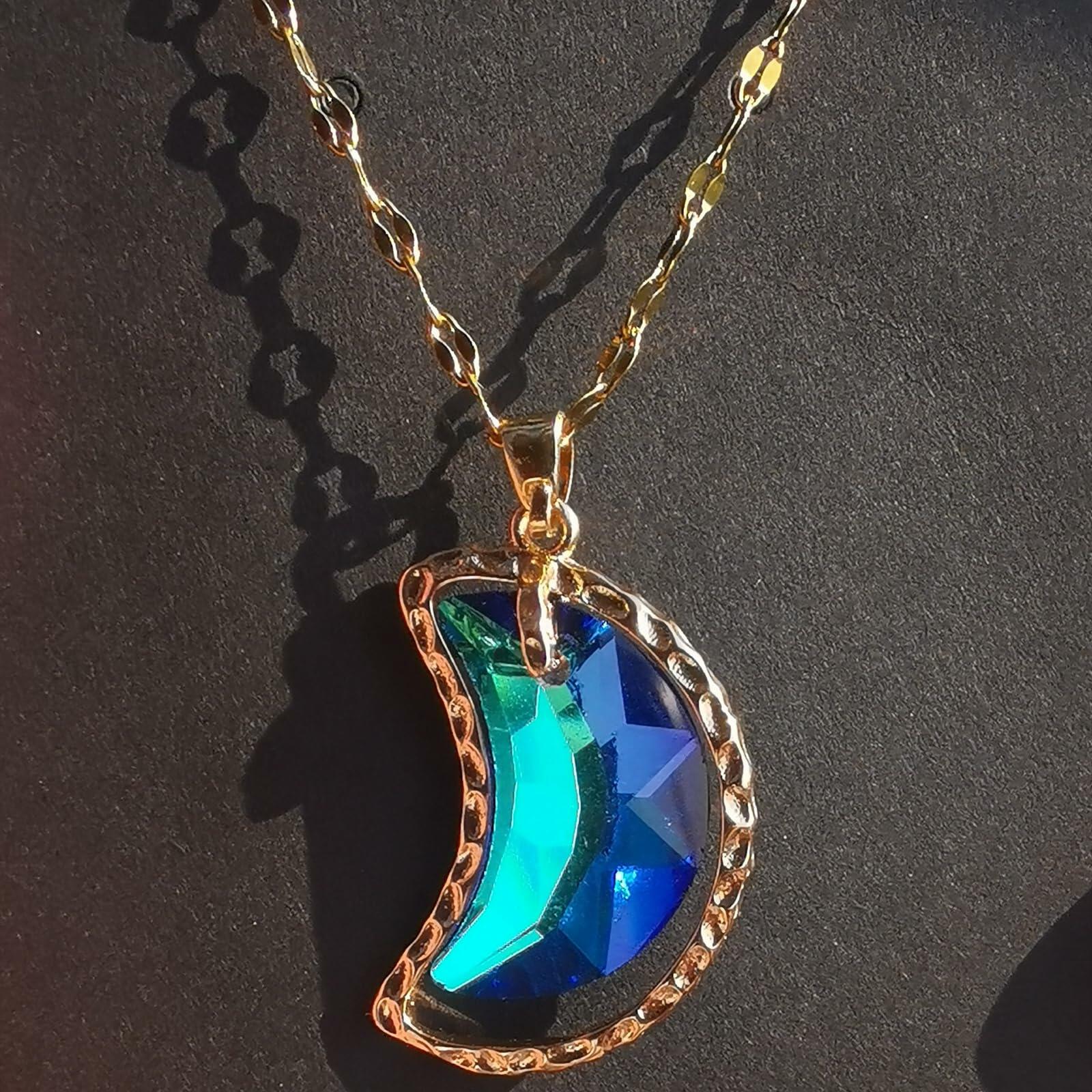 Haowuliao Moon Necklace Women 17x28mm Gold Cable Chain Casual Space