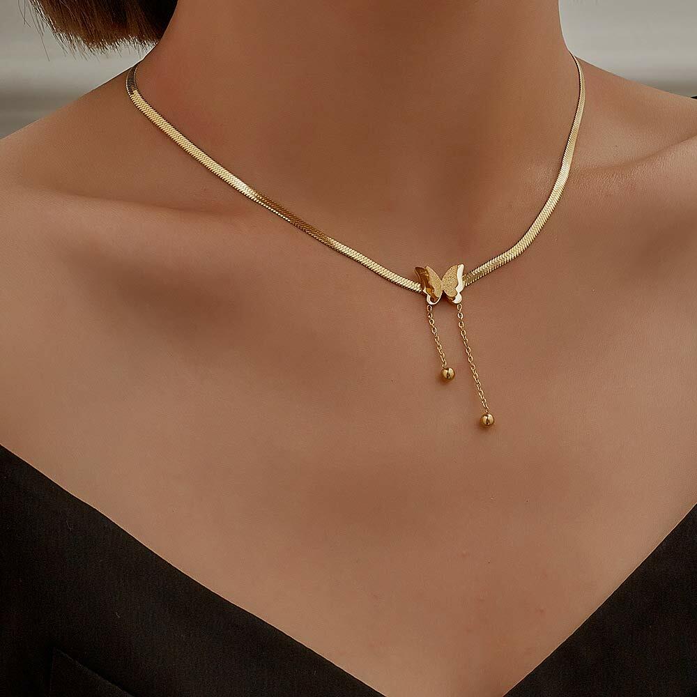 18K Gold Butterfly Necklace for Women Elegant Jewelry Gift Box Included