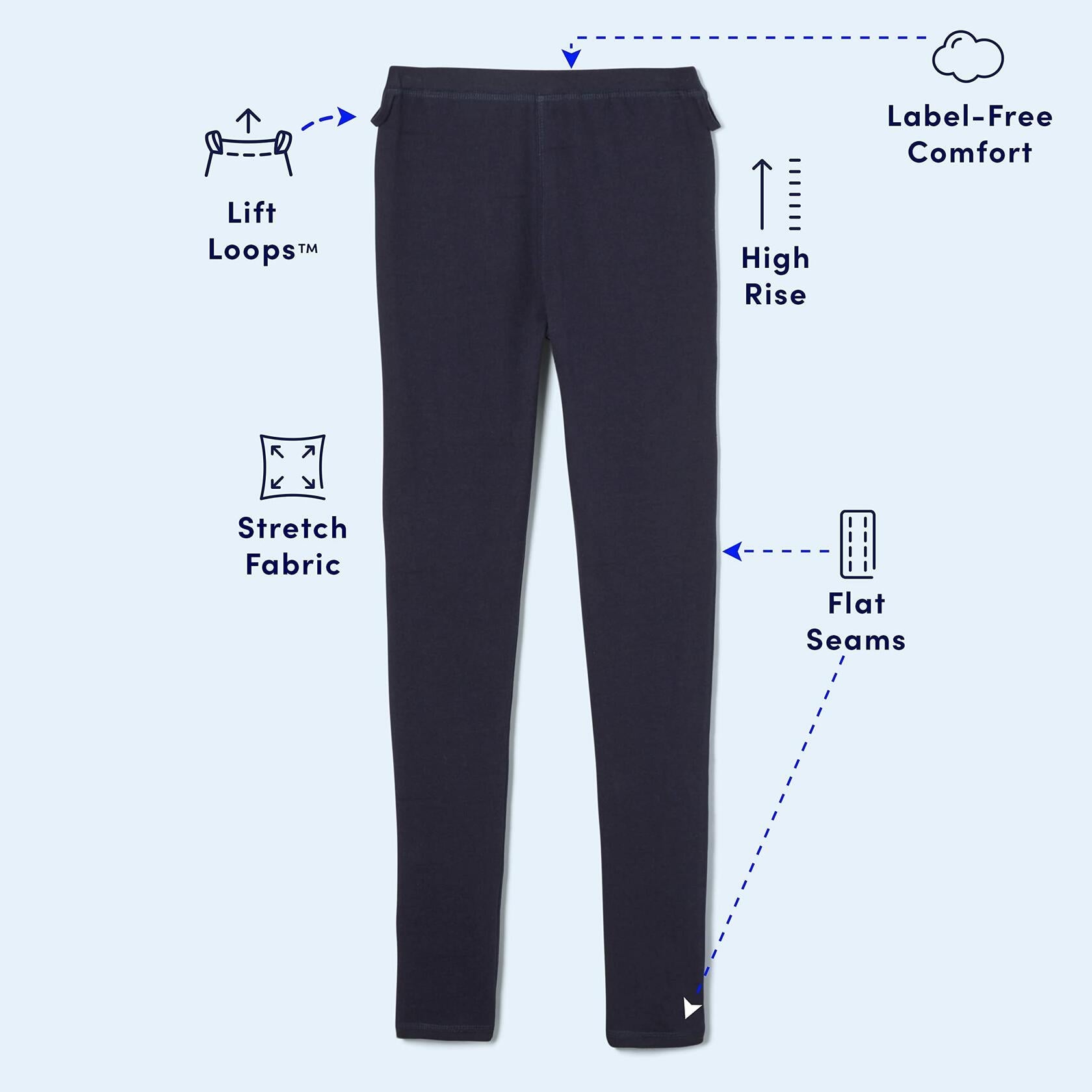 French Toast Girls Adaptive Skinny Pant Leggings Pull-Up Lift Loops Navy Size S
