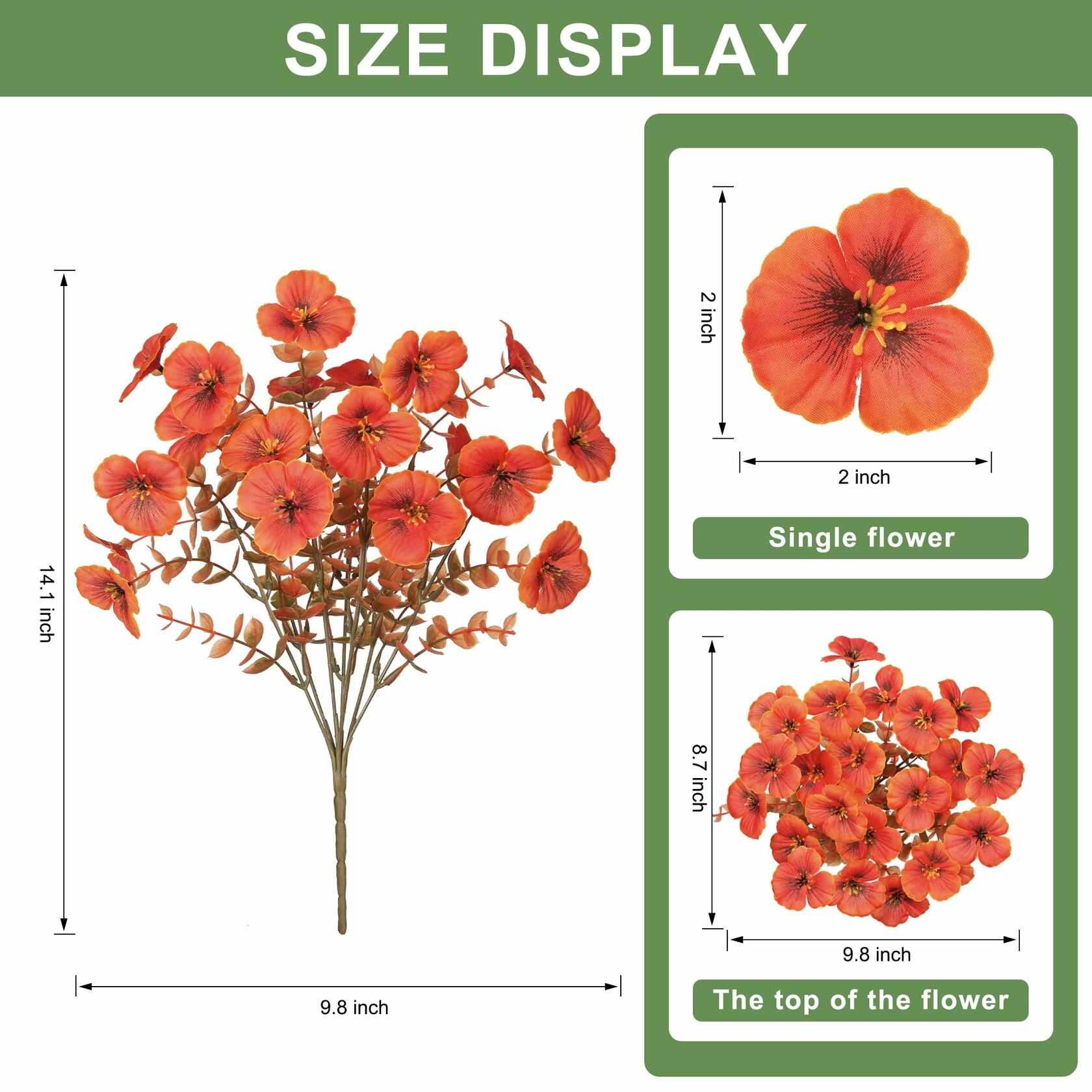 INQCMY Artificial Fall Flowers 12 Bundles Faux Pansies Orange UV Resistant